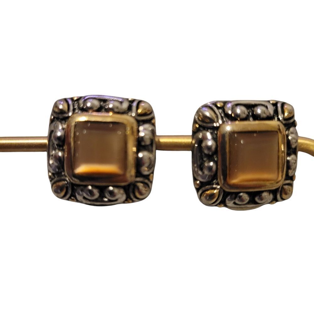 Vintage Style Silver and Brown Clip On Earrings